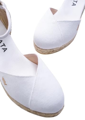 Image of Viscata Pubol Espadrille Canvas Low Wedges with Ankle Strap Spain Handmade 2 inch Heel Women's Sandals with Breathable Organic Cotton Canvas and 100% Natural Jute for all Occasions: Casual, Work, Party