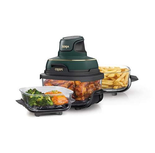 Image of Ninja Crispi 5-in-1 Portable Glass Air Fryer, 4-QT, 2.5-QT & 6-Cup Glass Containers with Crisper Plates & Storage Lids, Microwave, Freezer & Dishwasher Safe, British Racing Green, FN103BF