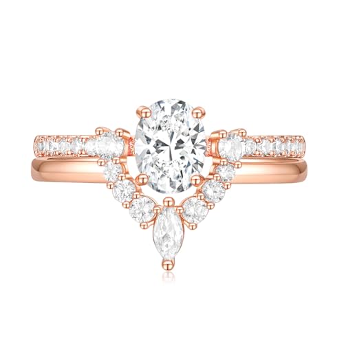 TIGRADE 1.5CT Bridal Ring Sets Oval Cut Cubic Zirconia Wedding Band Curved CZ Engagement Stackable Rings for Women Size 3-12
