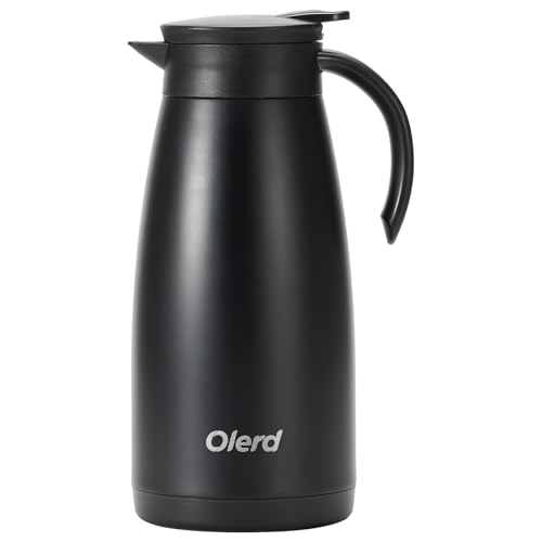 Olerd 1.5L Insulated Jug, Thermal Coffee Pot, Stainless Steel Tea Pot, Double-Walled Vacuum Carafe Jug for Coffee Tea, Water, Drink (Black)