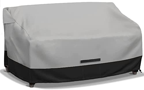 Zenicham Fade and Tear Resistant Patio Loveseat Covers, Heavy-Duty Waterproof Outdoor Couch Cover, UV Resistant Outdoor Sofa Cover, Lawn Patio Outdoor Furniture Covers,Gray/Black 58Wx33Dx31H Inch