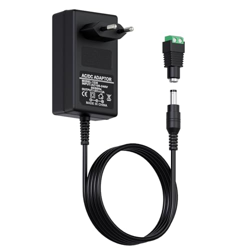 Alimentatore 12V 3A per Strisce LED, Router, Telecamera CCTV, Scanner, Aspirapolvere - DC 5,5mm x 2,1mm, AC 100-240V a DC 12V, Lunghezza Cavo 1,5m