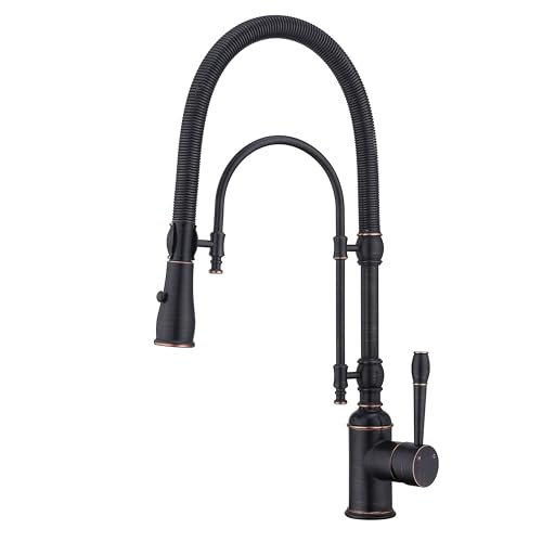 Image of Copper Kitchen Faucet, Single Handle,Solid Brass Single Handle High Arc Pull Down Kitchen Faucet with Pull Down Sprayer, Oil Rubbed Bronze Kitchen Sink Faucets