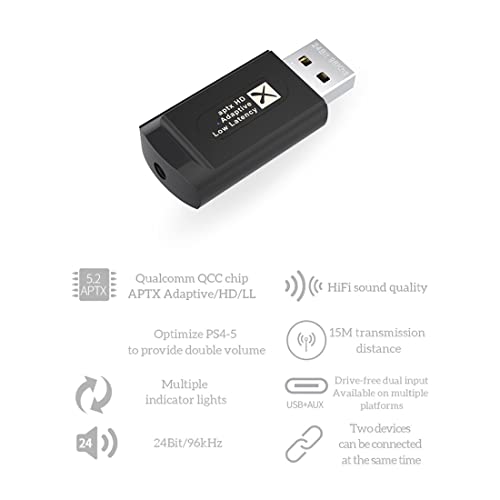 Transmetteur audio Bluetooth 5.2 adaptateur jack 3.5mm à faible latence - 5