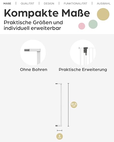 Geuther Verlängerung Türschutzgitter Easylock Plus I Weiß, 8 cm Metall I stabile Erweiterung für Treppenschutzgitter ohne Bohren I Kinderschutzgitter Zubehör I Verlängerungsstück für Schutzgitter