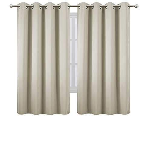 Image of LEMOMO Light Beige Blackout Curtains 66 x 63 Inch Length /Set of 2 Curtain Panels /Thermal Insulated Room Darkening Blackout Curtains for Bedroom