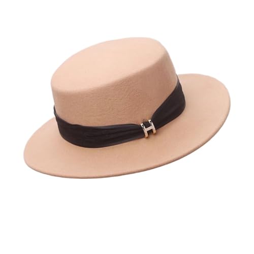 Chapeau de Jazz Vintage à dessus plat en laine feutrée pour femme