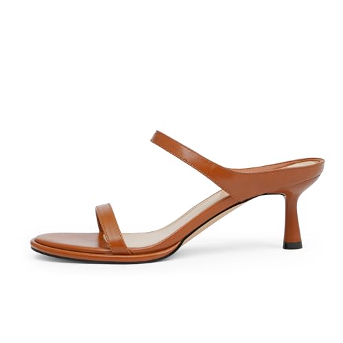 Image of Modatope Two Strap Heeled Sandals for Women Kitten Heel Rounded Toe Heels Women Slip on Open Toe Sandals