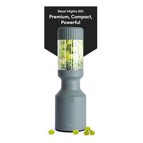 Beast Mighty 850 | Premium Compact Personal Blender | Smoothies, Shakes, Dressings, Sauces, Desserts, Dips | Blends Ice and Frozen Fruit | Includes Extra Lids and Straws | 850W (Mist)