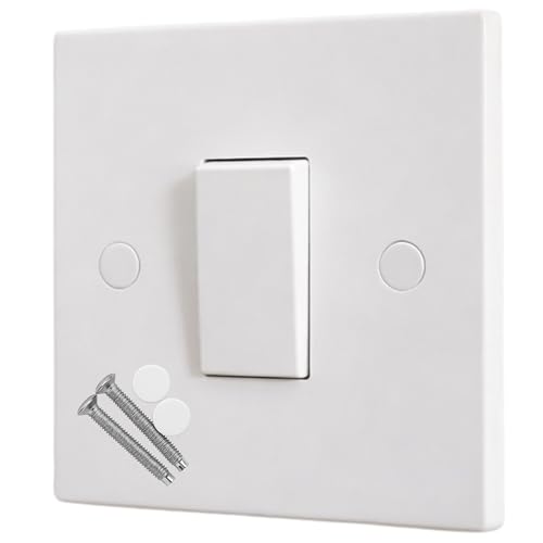 Single Wall Light Switch, 2 Way 10 Amp, 1 Gang - Square Edge White Moulded Light Switch, Single Switches for Living Room Bedroom Wall