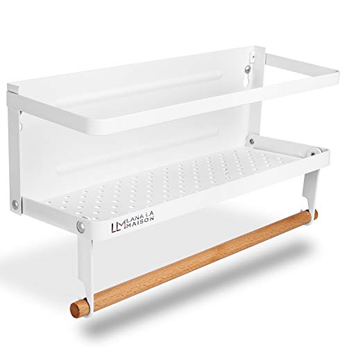 Magnetic Paper Towel Holder and Spice Rack for Refrigerator - Magnetic Refrigerator Organizer Shelf - Side of The Fridge Rack for Thin Paper Towels - Spice Rack Mount with Powerful Magnet