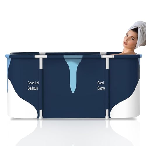 HWGING Faltbare Badewanne für Erwachsene, 120x55CM Klappbare Badewanne, Mobile Badeerlebnis mit Einfacher Installation, Umweltfreundliche Faltwanne, Ideal für das Heim-SPA【Stützstange aus Kunststoff】