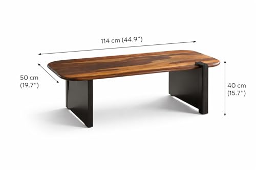 Image of Modern Wooden Coffee Table for Living Room | Sheesham Wood Center Table | Contemporary Tea Table Furniture for Home | Minimalist Designer Cocktail Table for Lounge, Apartment & Office | Teak Finish