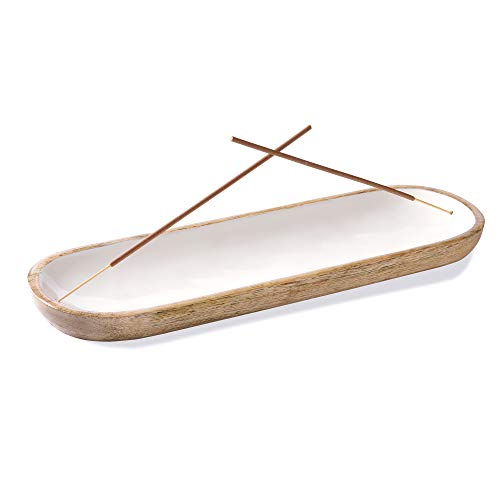 Folkulture Incense Holder or Insense Stick Holder, Modern Insence Burner for Sticks or Ash Catcher for Home DÃƒ©cor, Handmade Wooden Incense Tray Trough for Sticks, Mango Wood, White