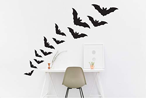 Wall Vinyl Decoration Set of 12 Different size Bats - Removable Self Adhesive Waterproof Durable Vinyl Stickers - Cut to the sticker Shape