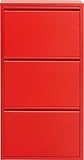 Kare Design Schuhschrank Caruso, Rot, Metall, mit 3 Klappen, Schuhablage für 6 Paar Schuhe, schmal, platzsparend, hoch, Schuhregal, Eingangsbereich, 104x50x15 cm