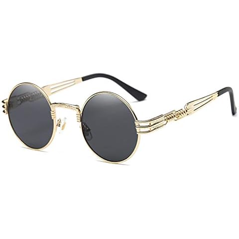 Dollger Round Sunglasses Black Steampunk Glasses Gold Metal Frame Mirror Lens Sunglasses Cover