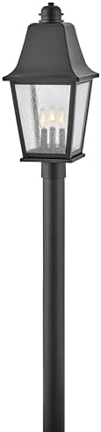 Hinkley Kingston Large Post Top or Pier Mount Lantern, Oversized Sweeping Roof, Aluminum, Clear Seedy Glass, Black Finish