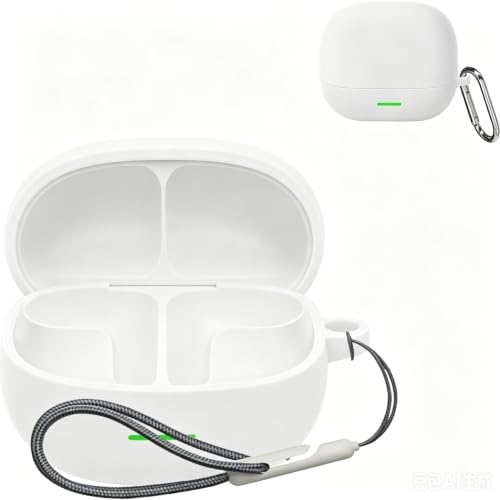 HENGFUTQ �V���R���ی�P�[�X For QCY MeloBuds N65 �Ή� �����h�~�t�b�N�t�� �X�����y�� �_�炩�V���R���f�� �Ռ��z�� �����E���E�ق���h�~ �����ɂ��� �X�|�[�c�����N�[���f�U�C�� �\�t�g�J�o�[(�z���C�g)