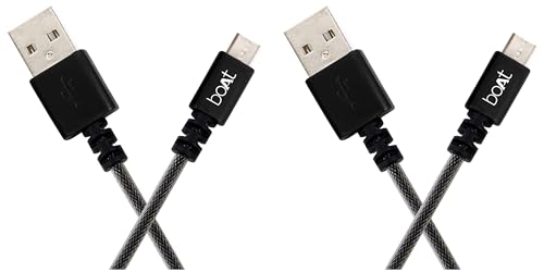 Image of boAt Micro USB 500 Tangle-free, Sturdy Micro USB Cable with 3A Fast Charging & 480mbps Data Transmission, 10000+ Bends Lifespan & Extended 1.5m Length Black) (Pack of 2)