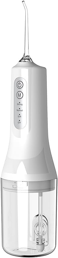 Idropulsore Dentale Portatile, Irrigatore Orale Professionale 4 Modalità e 5 Ugelli, Ricaricabile USB, IPX7 Impermeabile Elettrico Oral Water Flosser, Capacità 260ML Adatto a viaggio e a casa, Bianco