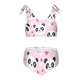 Girls Swimsuits Set 2pcs Cute Panda with Heart Bathing Bikini Suits Tie Tankini