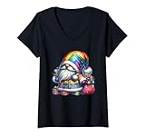 donna gay pride christmas gnome graphic for xmas rainbow santa maglietta con collo a v