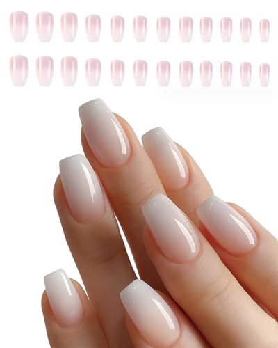 ZAMXHUG Uñas Postizas Cortas Cuadradas - Uñas Falsas Bailarina Acrylic Natural Adhesivas Uñas Press on Nails Cobertura Completa Artificiales Uñas Diseños para Mujeres Decoración Manicura(24 Piezas)