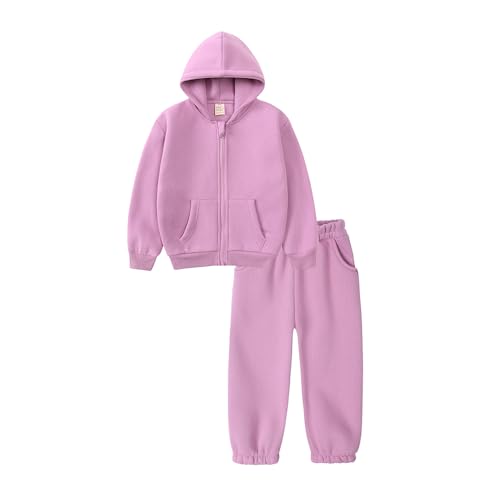 Kids Tales Youth Brushed Fleece Zipper Tracksuit Thick Cotton Zip Up Hoody Sweatshirt + Sweatpants Jogger Outfits Set