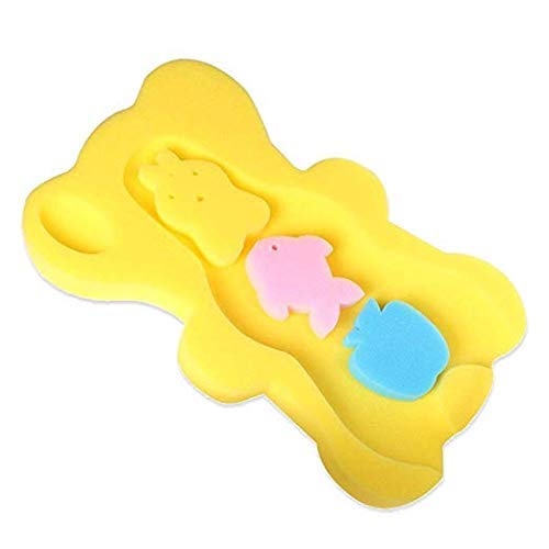 Cojín de bañeras de esponja para baño de bebé, recien nacido antibacteriano y antideslizante Tumbona de baño para bebé (yellow)