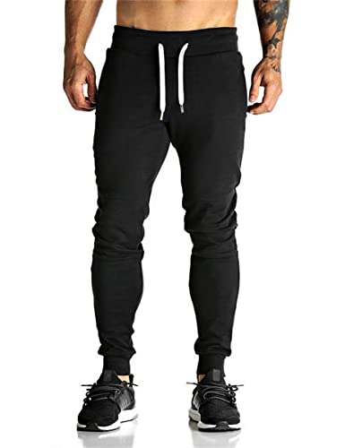 Flyfirefly Mens Joggers Gym Workout Pants Athletic Running Sweatpants For Men Bodybuilding With Pockets Black #TOP2