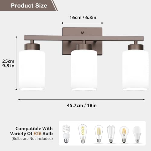 Image of IZORRO Bathroom Light Fixtures, Modern Vanity Lights, Bathroom Lighting Fixtures Over Mirror with Milky White Shade, Wall Sconce for Living Room Cabinet Bedroom (Oil Rubbed Bronze, 3-Light)