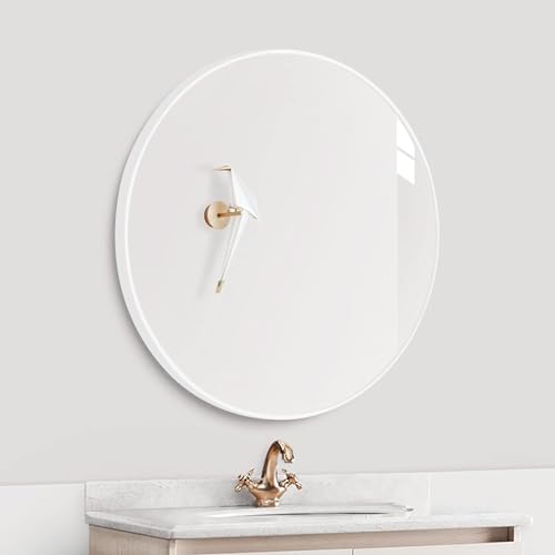 Amazing Tour 50cm Large Modern Round Mirror White Brushed Frame Wall Mirror Metal Framed HD Glass Wall Mirror for Makeup Bathroom Living Room - Image 5