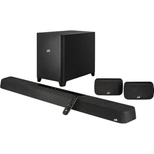 Polk Audio MagniFi Max AX SR 7.1.2 Channel Sound Bar with Wireless 10' Subwoofer & SR2 Surround Speakers for Smart TV, Dolby Atmos and DTS:X, Polk's Patented VoiceAdjust & SDA Technologies, Black