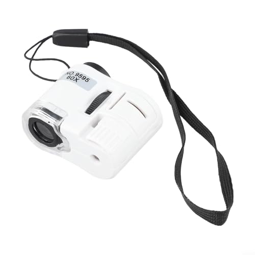 Lupa portátil de mano de 60x, mini microscopio de bolsillo con luz LED, detección de falsificaciones UV y enfoque ajustable para inspección industrial (blanco)