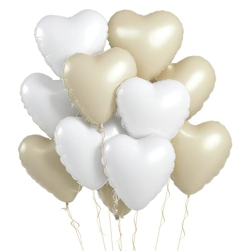 EWODEIEW Ballons en forme de cœur en feuille, Ballons en hélium en forme de cœur de 18 pouces, Ballons en forme de cœur Beige Blanc, Ballons en forme de cœur pour mariage, Ballon en forme de cœur en
