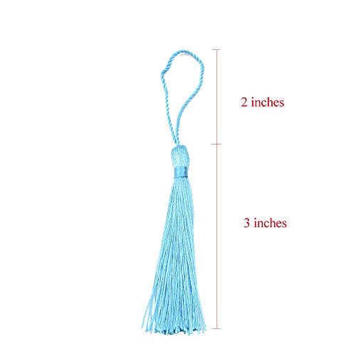 Image of 100pcs 13cm /5 Inch Silky Floss Bookmark Tassels with 2-Inch Cord Loop and Small Chinese Knot for Jewelry Making, Souvenir, Bookmarks, DIY Craft Accessory (Blue)