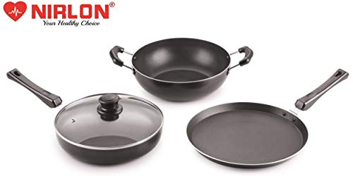Image of NIRLON 4 Pieces Induction Cookware Set Heat-Resistant Handle, Heavy Guage Aluminum 3-Layer Nonstick Coatings Cookware(Compatible with All Induction, Gas & stovetops Only)
