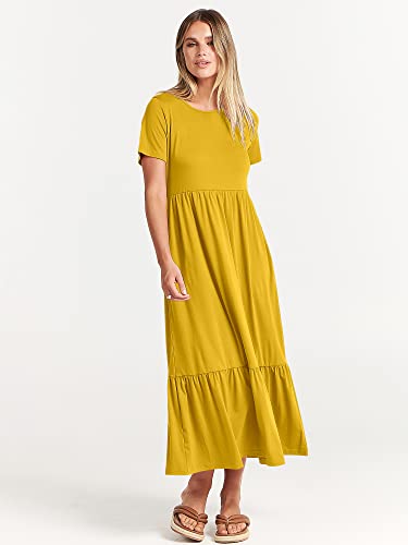 Image of ANRABESS Womens 2026 Summer Casual Maxi Dress A line Tiered Flowy Short Sleeve Crewneck T Shirt Beach Travel Long Dresses