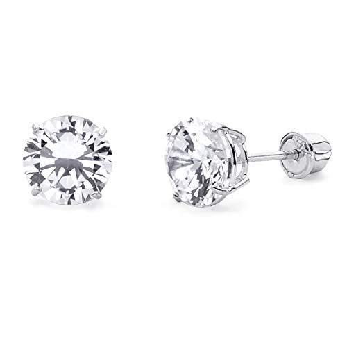 14k REAL Yellow/White Gold 2mm, 3mm, 4mm, 5mm, 6mm, 7mm, 8mm Round Solitaire Basket Set Stud Earrings with Screw Backs4