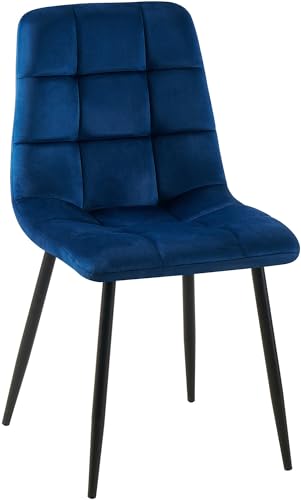 CLP Chaise De Salle A Manger Antibes en Velours I Chaise avec Surface D'assise Matelassée Pieds en Metal I Charge Max.150 Kg, Couleur:Bleu foncé