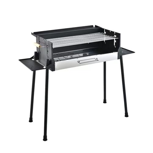 Barbacoa de carbón de altura ajustable para exteriores, resistente al viento, con 3 paneles laterales, perfecta para patios, picnics y reuniones al aire libre