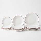 SANTA CLARA | Vajilla Completa 12 Piezas Vidrio Opal para 4 Personas, Apta Microondas y Lavavajillas, Vajilla Amalfi Roja Decorada para Hogar y Cocina