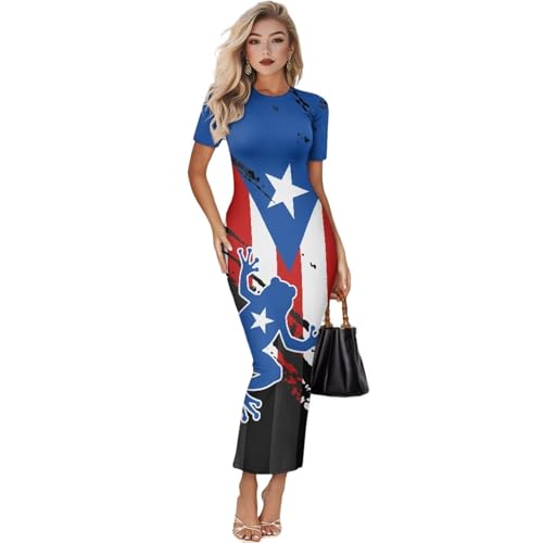 Image of Womens Short Sleeve Jamaican Flag Midi Bodycon Dress