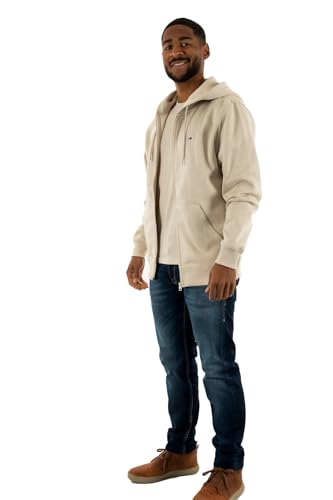 Tommy Jeans Sweat à Capuche avec Fermeture Éclair Homme Flag Zip Thru avec Capuche, Ivoire (Newsprint), XS