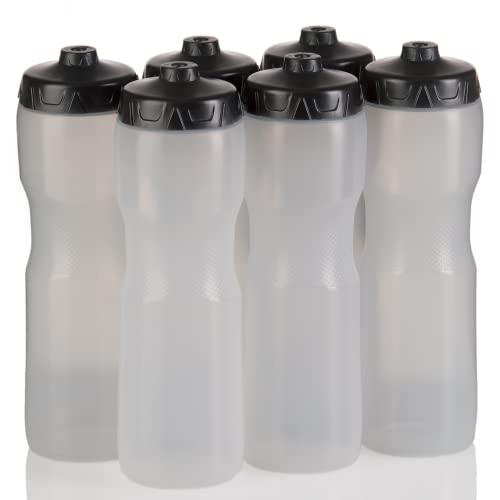 50 Strong Brand 6-Pack Bulk Sports Water Bottle | 28 oz. Squirt Bottle with One-Way Valve | Made in USA | BPA-Free Reusable Bike Water Bottles | Top Rack Dishwasher Safe | Great for Men & Women