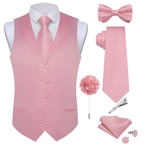 DiBanGu Formal Suit Vest Tie Set for Men Classic Solid Notch Lapel Dress Waistcoat Satin Vest Bowtie for Wedding Party