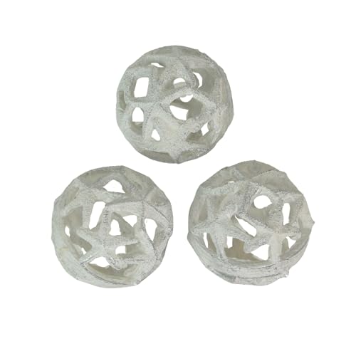 Fancy That Set of 3 Weathered White Resin Decorative Starfish Orbs - 4 Inches in Diameter - Perfect for Beach-Themed Home Decor, Centerpieces, or Accent Pieces