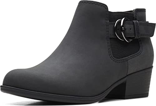 Clarks Women's Adreena Field Ankle Boot, Black Leather, 5.5 Medium US