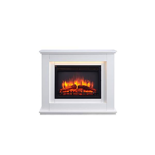 RICHEN Elektrokamin Baldur | Elektrischer Standkamin mit 3D-Flammeneffekt | Elektro Heizung 2000W, LED-Beleuchtung | Kamin mit Fernbedienung, Timer & Thermostat | Weiß – Bild 9